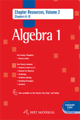 Holt McDougal Algebra 1 Common Core Chapter Resource Book with Answers ...